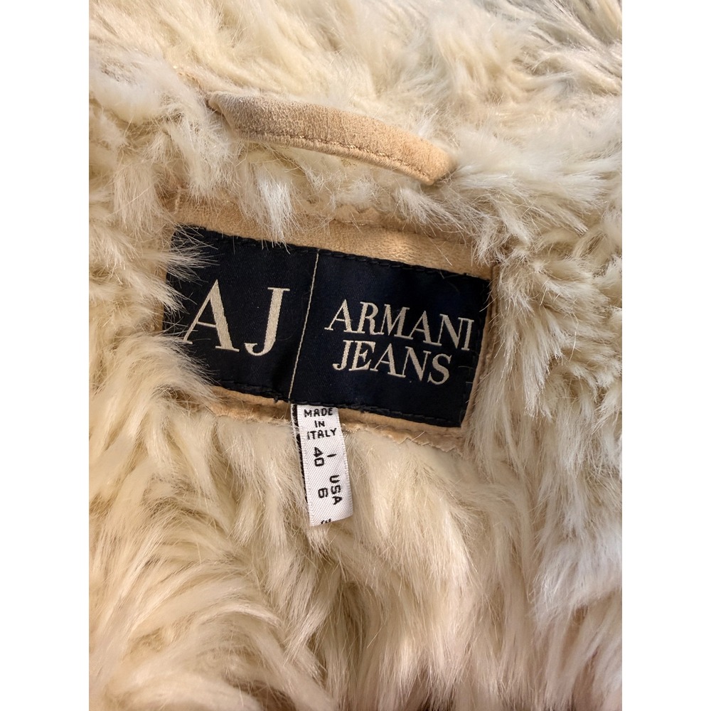 Armani Jeans Faux Sherling Long Coat Tan Cream Made in Italy Size 40 (6) - Picture 3 of 16